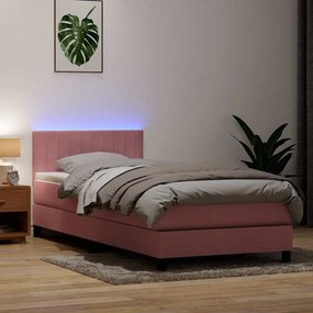 vidaXL Cama box spring c/ colchão e LED 80x220 cm veludo rosa
