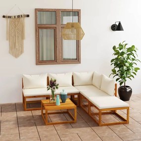 vidaXL 6 pcs conjunto lounge jardim c/ almofadões acácia maciça creme