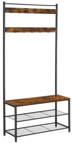 Cabide VASAGLE, cabide com banco para guardar sapatos, árvore de corredor com sapateira, design 3 em 1, estrutura de aço, para corredor, entrada, 32 x 85 x 175 cm, industrial, marrom rústico e preto HSR401B01