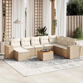 vidaXL 9 pcs conjunto de sofás p/ jardim com almofadões vime PE bege