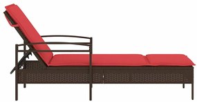 Espreguiçadeira com almofada marrom 63x200x81 cm vime sintético (apena