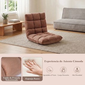 Sofá de chão dobrável 60 x 49,5 x 51 cm com encosto de 14 posições e enchimento de espuma macia para meditação, leitura e yoga Café