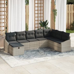 Conjunto de Sofá de Jardim com 8 Peças e Almofadas Cinza Claro em Ratt