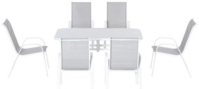 Conjunto de Jardim Refeição de 7 Peças Jogo de Mesa e 6 Cadeiras para Terraço com Tampo de Vidro Cinza + branco