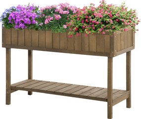 Floreira com pés, para horta, com prateleiras,110 x 46 x 76 cm, 8 compartimentos, sistemas de irrigação integrados, madeira de abeto castanha