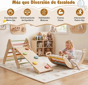 Conjunto de 3 Peças de Escalada Montessori, Estrutura Triangular, Estrutura Arqueada e Rampa, 69 x 55 x 59 cm, Dobrável, Multicolor
