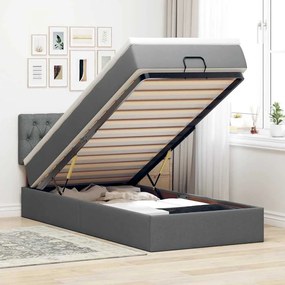 Cama otomana com colchão 90x200 cm tecido cinzento escuro