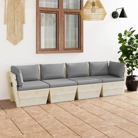 vidaXL Sofá paletes 4 lugares p/ jardim c/ almofadões madeira de abeto