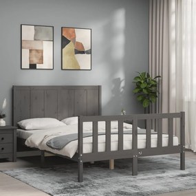 Estrutura de cama com cabeceira 140x190 cm madeira maciça cinza