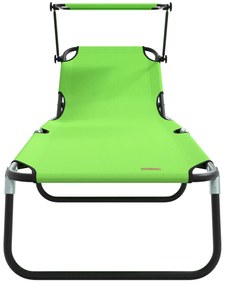 Espreguiçadeira Dobrável com Toldo Verde Tecido Oxford 600D