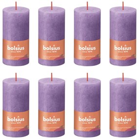 440803 Bolsius Velas rústicas cilíndri. Shine 8pcs 100x50mm violeta vibrante