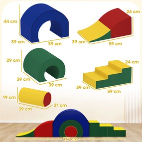 Percurso de motricidade para bebés – brinquedos de escalada modulares com 5 blocos gigantes de espuma, 181 x 39 x 44 cm, multicolorido