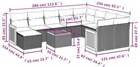 11 pcs conjunto sofás de jardim c/ almofadões vime PE preto