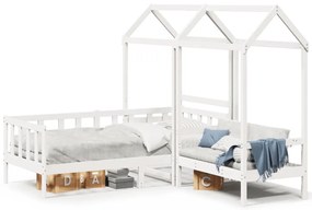 Conj. sofá-cama e banco c/ telhado 80x200cm pinho maciço branco