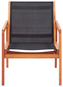 Cadeira lounge de jardim eucalipto maciço e textilene preto