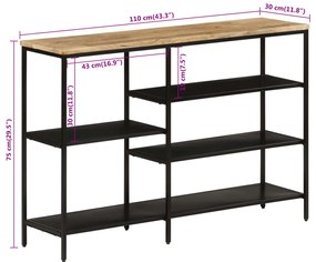 Mesa consola 110x30x75 cm madeira mangueira áspera maciça/ferro