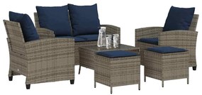 6 pcs conjunto sofás de jardim com almofadões vime cinzento