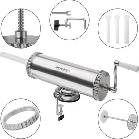 Enchidor manual de enchidos com suporte de sucção, capacidade de enchimento 2,5 l prateado