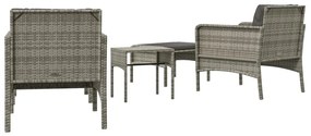 5 pcs conjunto lounge de jardim c/ almofadões vime PE cinzento