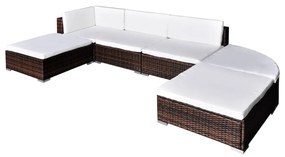 vidaXL 6 pcs conjunto lounge jardim c/ almofadões vime PE castanho