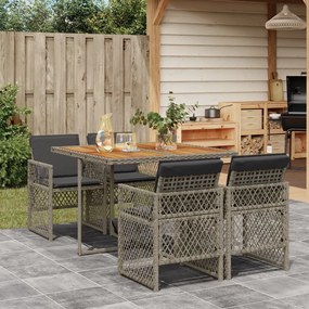 vidaXL 5 pcs conjunto de jantar p/ jardim c/ almofadões vime PE cinza