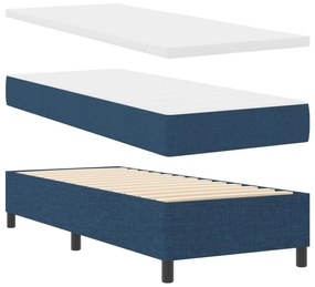 Cama Box Spring com Colchão &amp; Banco Azul 80x200 cm Tecido