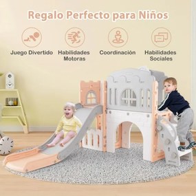 Escorrega infantil 9 em 1 com cesto de basquetebol, telescópio, ponte suspensa e túnel para 1+ anos 176 x 138 x 80 cm rosa