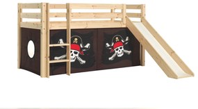 Cama alta de Criança PINO 90 x 200 cm + estrado + escada + escorrega + cortina Piratas das caraibas Natural