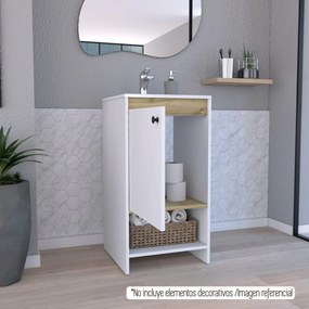 Móvel de casa de banho com lavatório malaga, com compartimento com porta prateleiras resistentes, 85 cm a x 45 cm e x 45 cm P, branco/duna