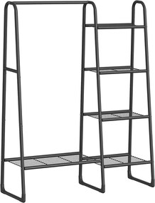 Cabideiro SONGMICS, Cabideiro Independente, 5 Prateleiras de Armazenamento, Estrutura de Metal, 40 x 101,7 x 153,3 cm, Quarto, Sala de Estar, Corredor, Preto Fosco HSR138B01