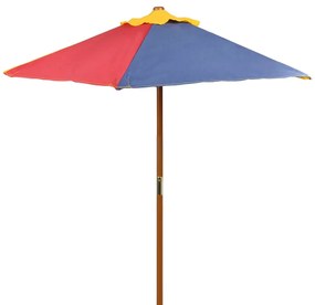 Mesa piquenique infantil + bancos/guarda-sol madeira multicor