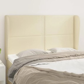 vidaXL Cabeceira cama c/ abas couro artificial 147x23x118/128 cm creme