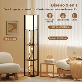 Candeeiro de pé com 3 níveis, LED com brilho ajustável em 3 níveis para sala de estar ou quarto 29 x 29 x 163 cm Preto