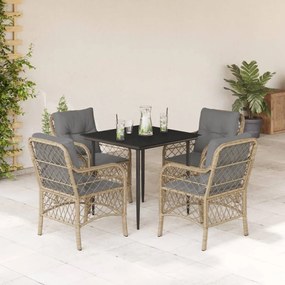 5pcs conj. jantar jardim c/ almofadões vime PE bege misturado