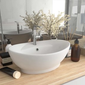 vidaXL Lavatório luxuoso oval 58,5x39 cm cerâmica branco mate