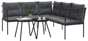 Conjunto de sofás de jardim c/ almofadões aço/textilene preto