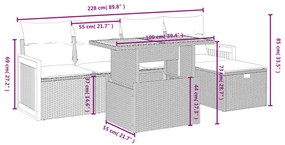 6 pcs conjunto sofás de jardim c/ almofadões vime PE preto