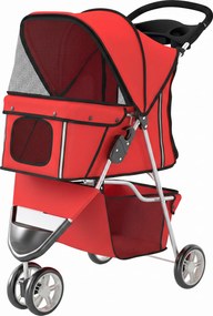 Carrinho para cães com 4 rodas, carrinho dobrável com capota ajustável, cesto de arrumação, 77 x 44 x 102 cm, vermelho