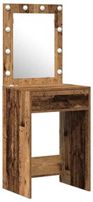 Conjunto de Mesa de Cômoda de 3 Peças com LED em Madeira de Engenharia