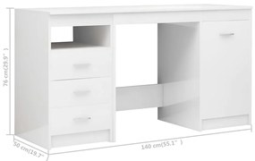 Secretária 140x50x76 cm contraplacado branco brilhante