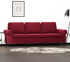 vidaXL Sofá de 3 lugares veludo 180 cm vermelho tinto
