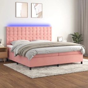 Cama box spring c/ colchão/LED 200x200 cm veludo rosa