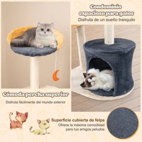 Arranhador para gatos de 128 cm de vários níveis Brinquedos de peluche Bege + Cinzento escuro + Laranja