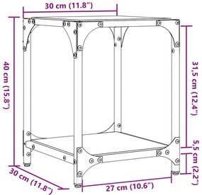 Mesa de centro c/ topo em vidro transparente 30x30x40 cm aço