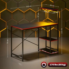 Secretária Gaming com Luzes LED 100x50 cm Secretária Gaming de Fibra d