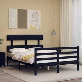Estrutura de cama de casal c/ cabeceira madeira maciça preto