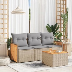 vidaXL 4 pcs conjunto de sofás para jardim c/ almofadões vime PE bege