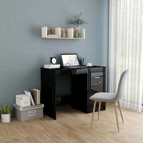 vidaXL Secretária 100x50x76 cm contraplacado preto brilhante
