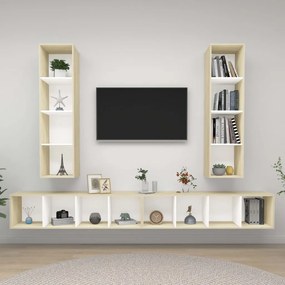 vidaXL Armários de parede p/ TV 4pcs derivados madeira branco/sonoma