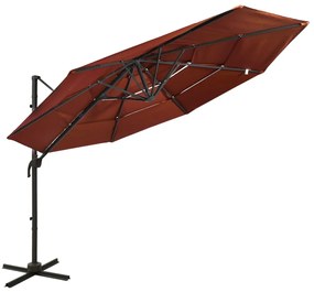 Guarda-sol jardim 4 camadas c/ poste alumínio 3x3m terracotta